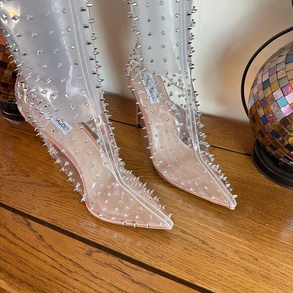 STEVE MADDEN Vava Over The Knee OTK Boots Clear Studded - Picture 6 of 11